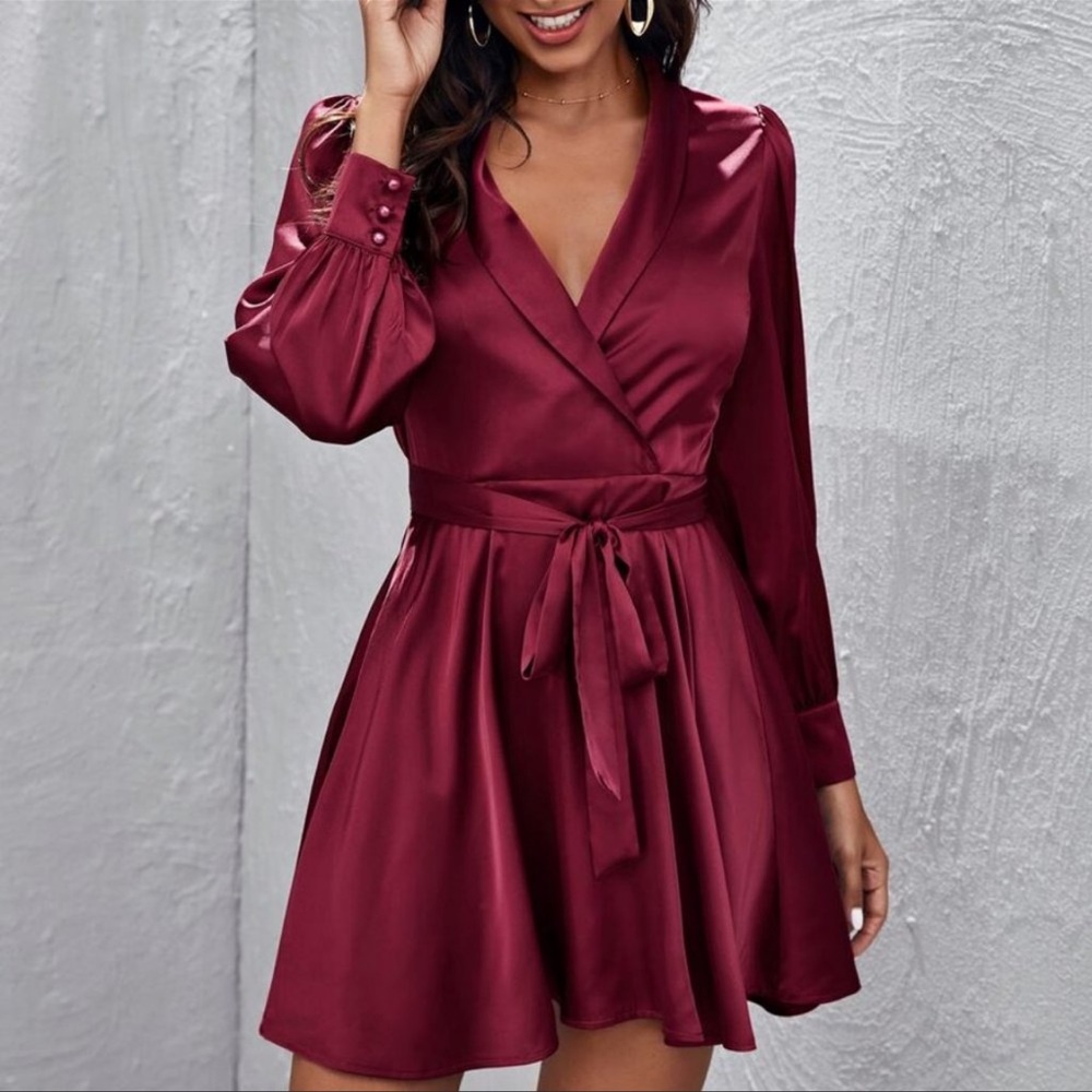 Wine Color Satin Dress